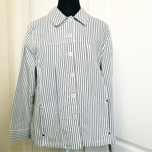 NWOT's-Allison Daley Light Weight Beige/Black Stripped Long Sleeve Jacket Sz 10P - Picture 1 of 10